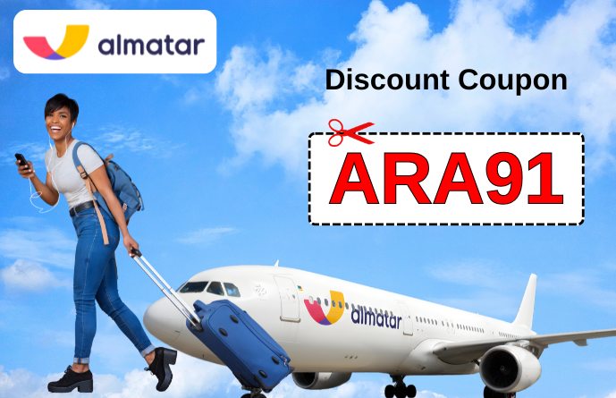 Almatar coupon code ARA91 — up to 9% off and cashback on flight bookings, exclusive code provided by Promocode.sale