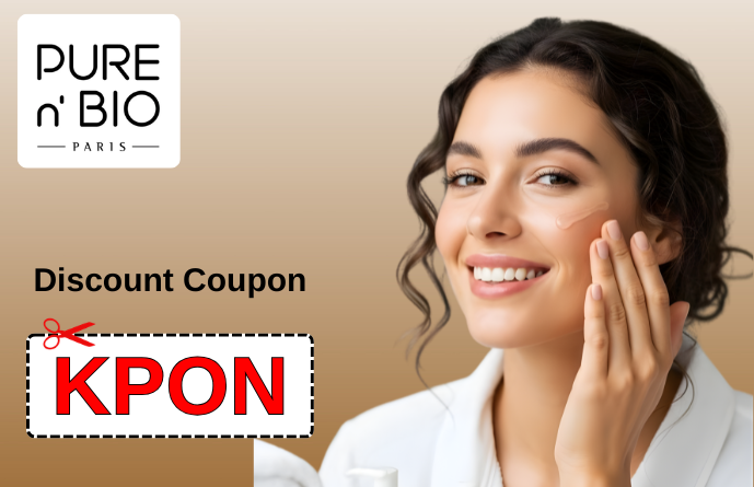 KPON coupon code banner for organic makeup discount at Pure n' Bio featuring Miss W Pro and Born to Bio cosmetics