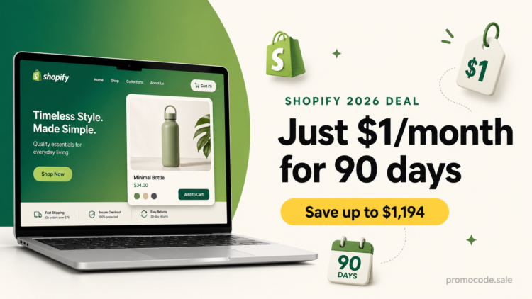 Shopify Promo Code 2026 — Start your online store for just $1 per month for 90 days, exclusive deal verified by PromoCode Sale.