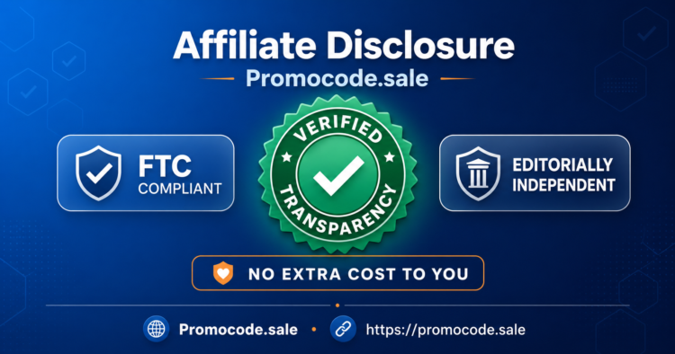Promocode.sale Affiliate Disclosure transparency seal — FTC compliant, editorially independent, no extra cost to the user