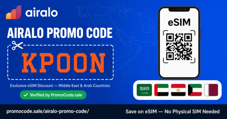 Airalo promo code KPOON showing exclusive eSIM discount for Middle East and Arab countries, sourced by PromoCode.sale