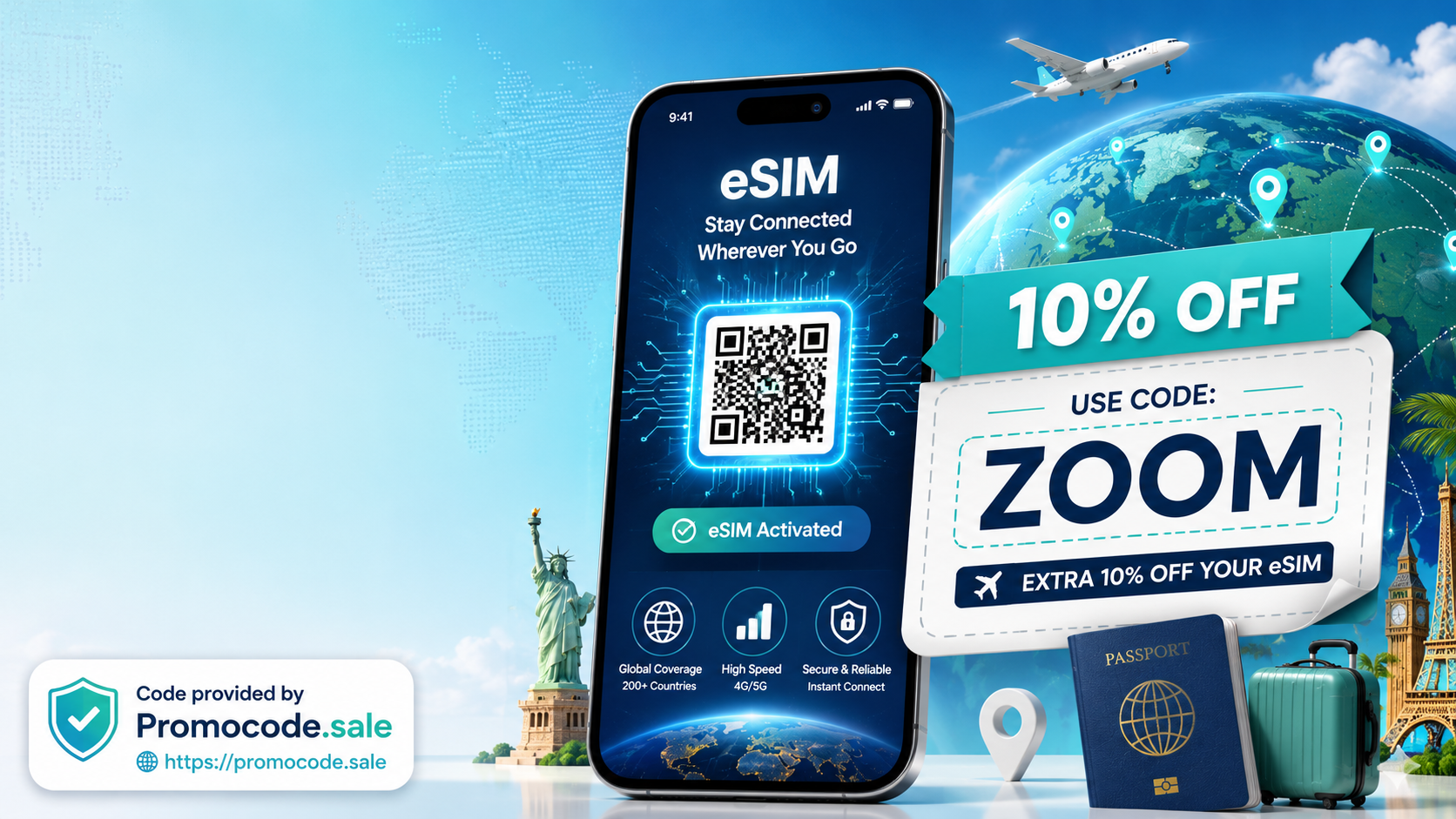 eSIM4Travel promo code ZOOM for 10% OFF travel eSIM plans in 2026, provided by Promocode.sale