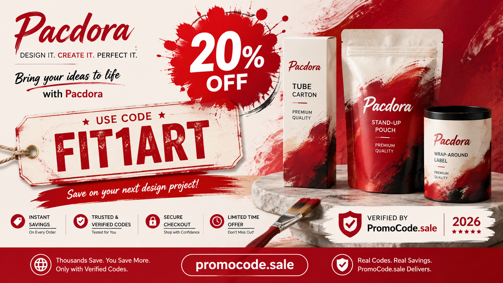 Pacdora coupon code FIT1ART for 20% off Pacdora packaging-design subscriptions in 2026, verified by PromoCode.sale