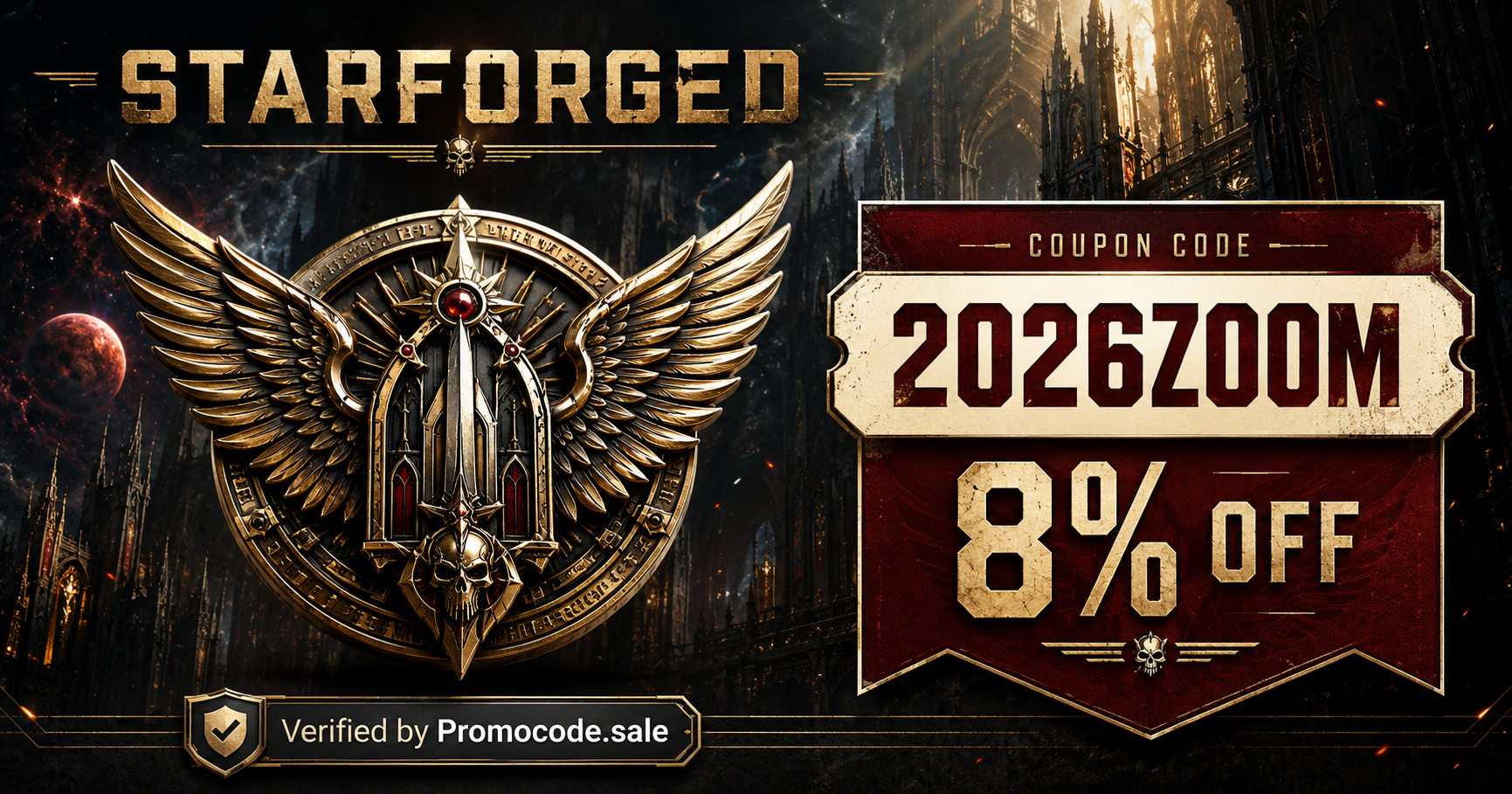 Starforged promo code 2026ZOOM for 8% off Warhammer 40K and gaming collectibles, verified by Promocode.sale