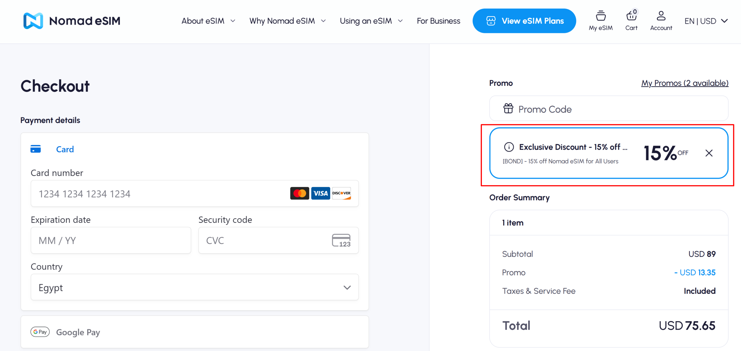 Nomad promo code BOND applied at checkout — 15% off verified