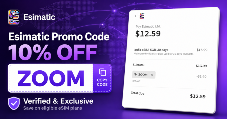 Esimatic Promo Code ZOOM for verified 10% off eSIM plans
