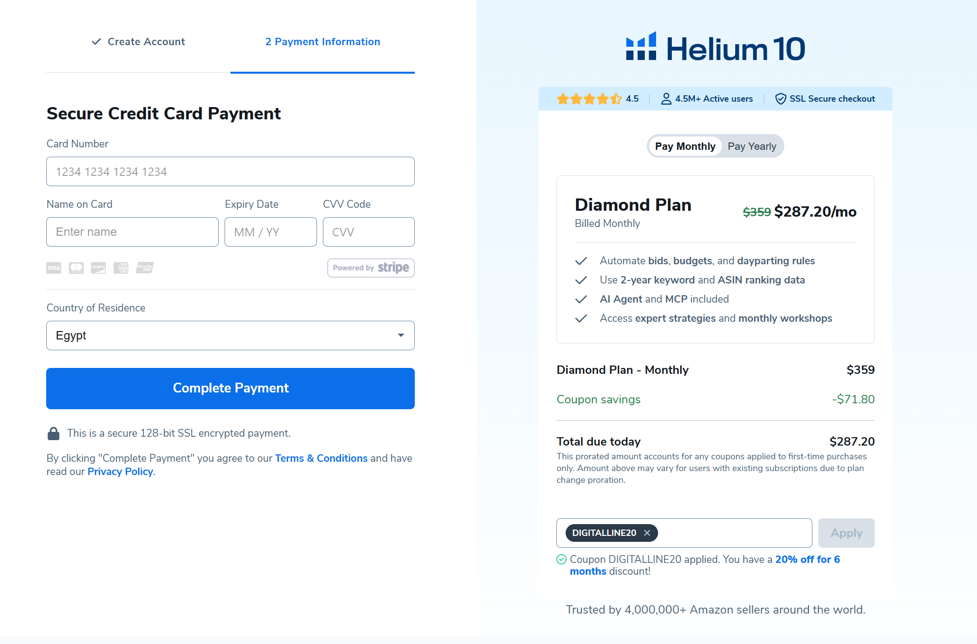 Helium 10 Promo Code DIGITALLINE20 20% off for 6 months on Diamond plan