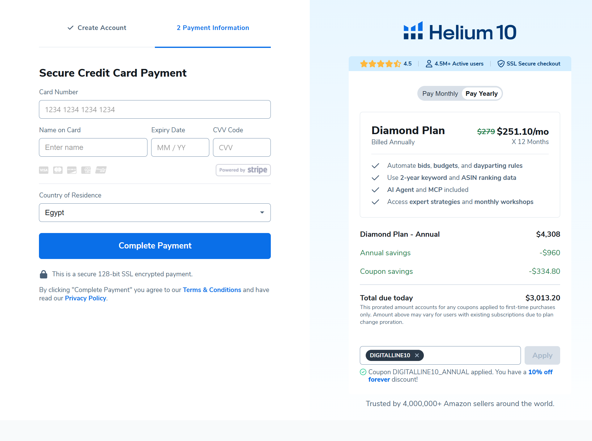 How to apply Helium 10 Promo Code in the checkout coupon field